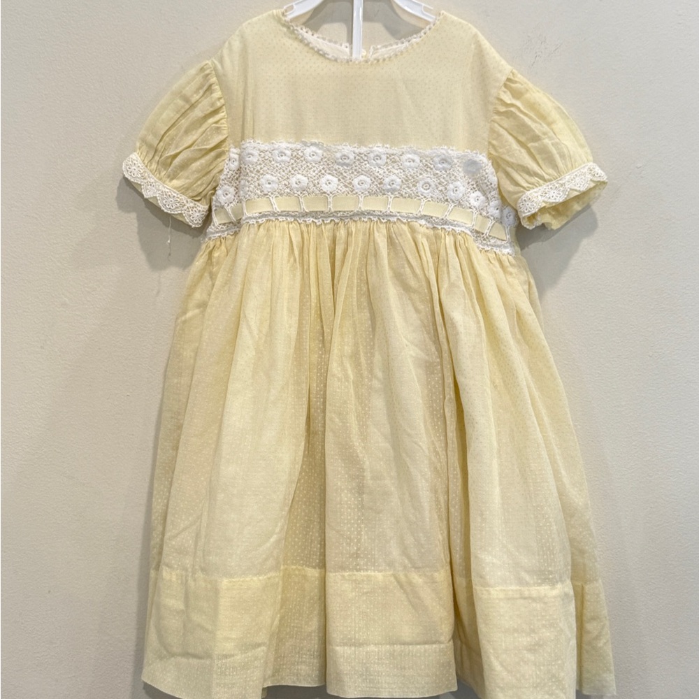 VTG Fischel Pale Yellow Swiss Dot Lace Dress